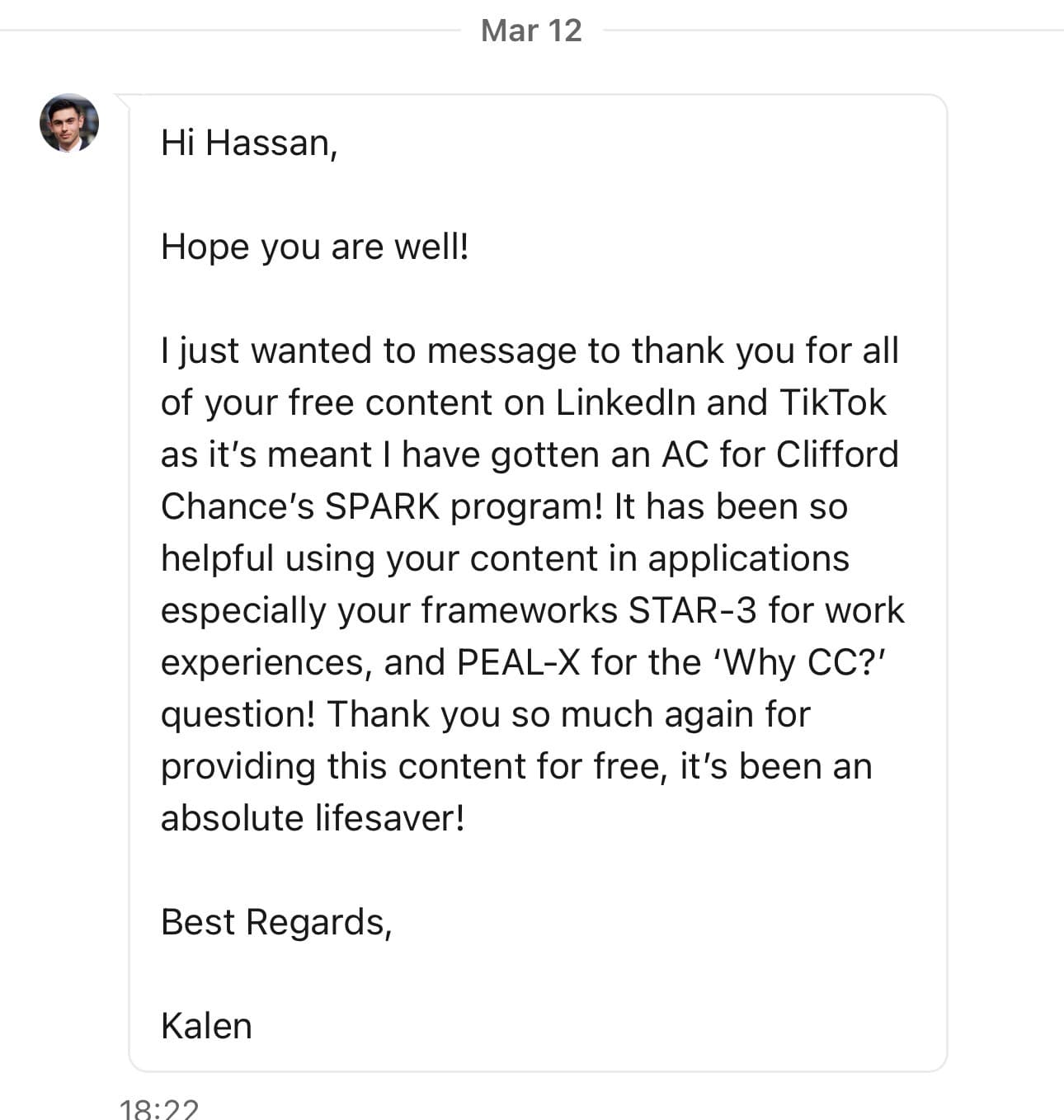 Kalen Harrald, Clifford Chance SPARK