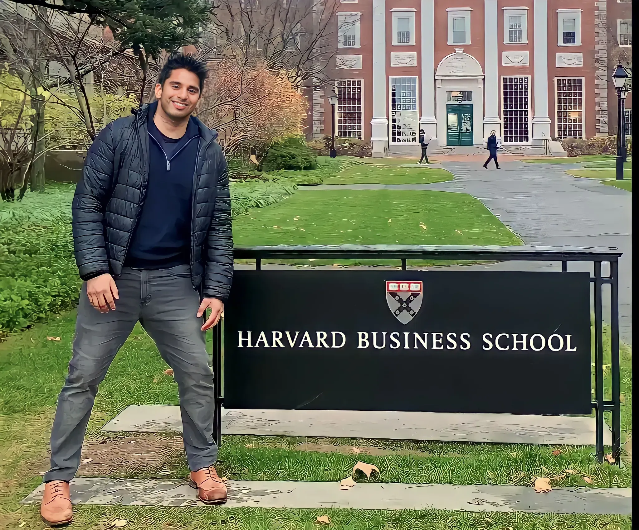Hassan Akram at Harvard Business School ahead of an MBA Student Club session.